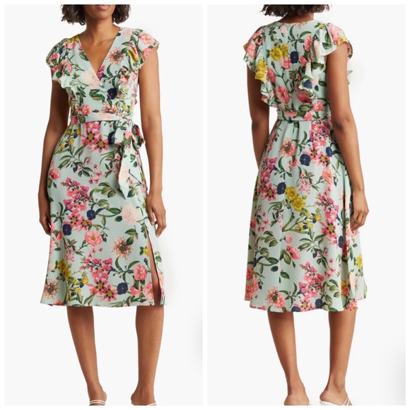 Eliza J Dresses & Skirts - NEW Eliza J Floral Flutter Sleeve Dress Mint Size 6